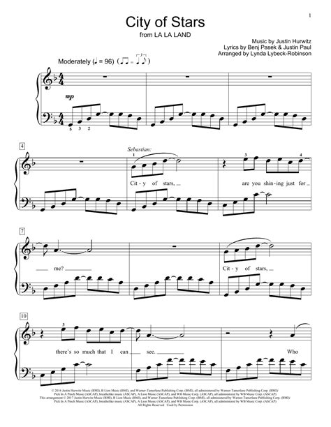 city of stars la la land sheet music